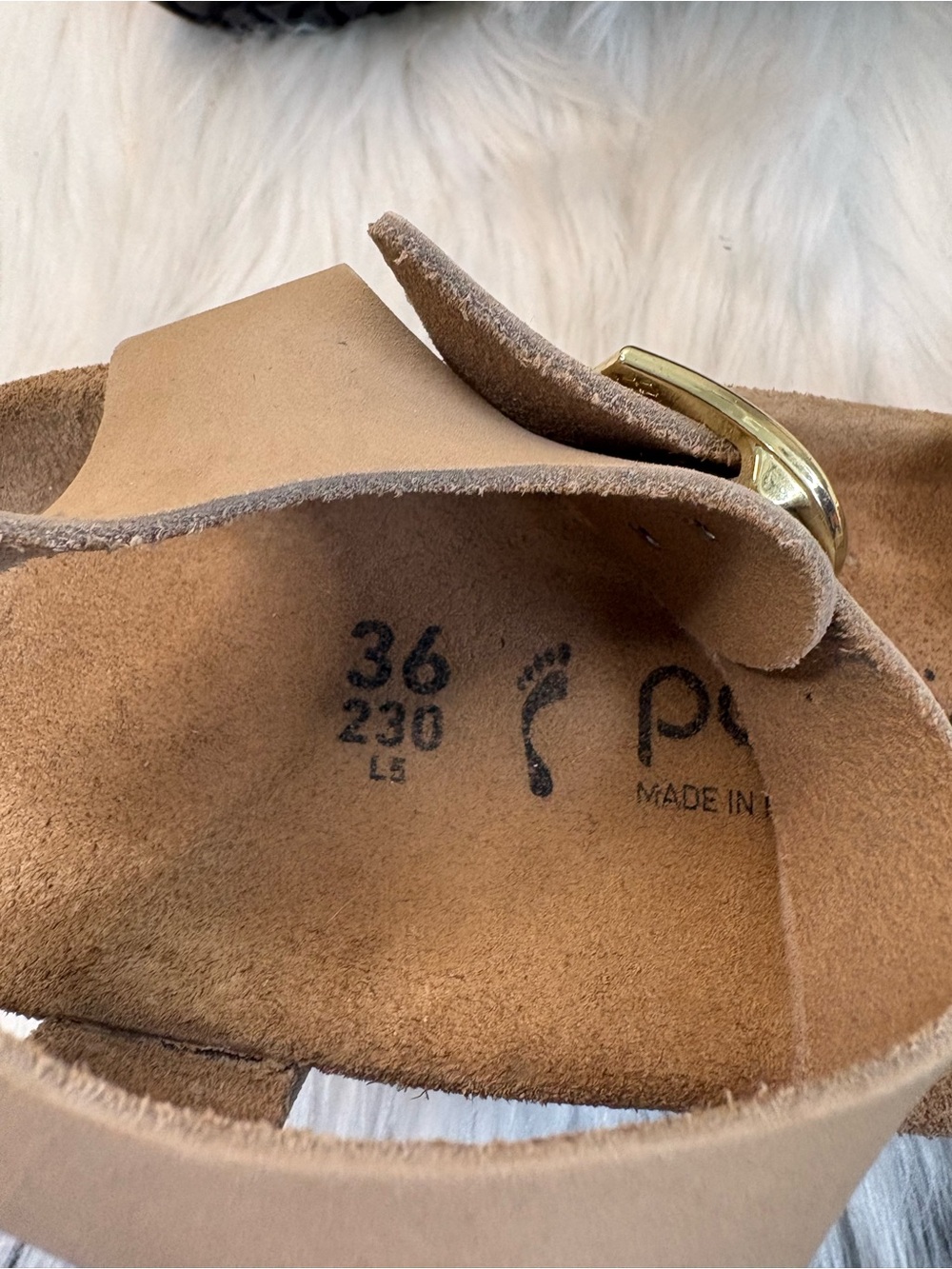Papillio Women's Nude/Tan Leather Ankle Strap Sandals with Gold Buckles - Picture 10 of 12